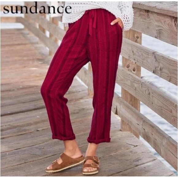 Sundance Red Striped Cotton Drawstring Pants Women’s XL Boho Lounge - Picture 1 of 7